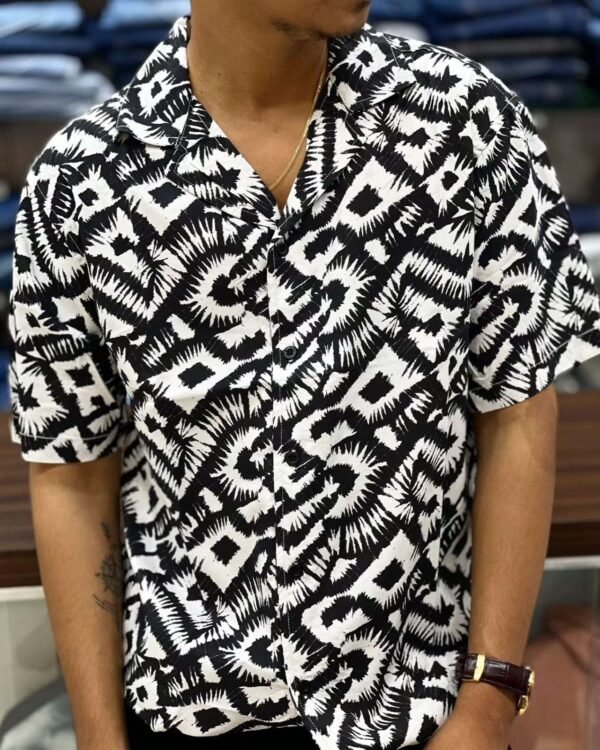 Short Sleeves Black Printed Shirt