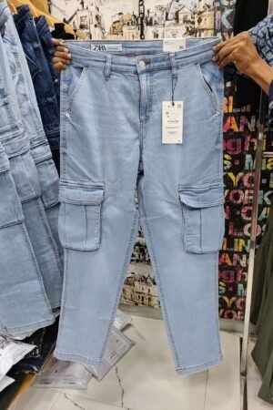 Light blue non rib cargo pant